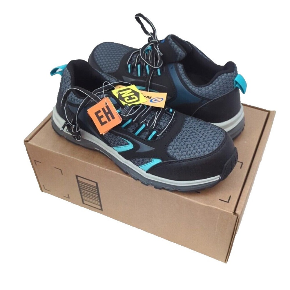 Nautilus Mens Size 8 Safety Toe Shoes Black Teal Slip Resistant EH Sneakers New